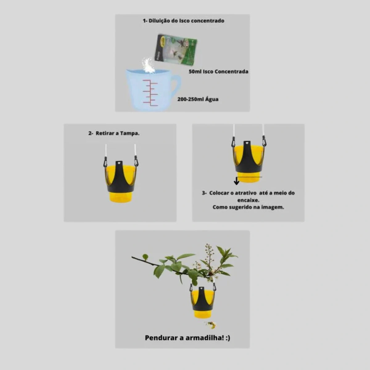 instruções de como aplicar armadilha anti-vespas