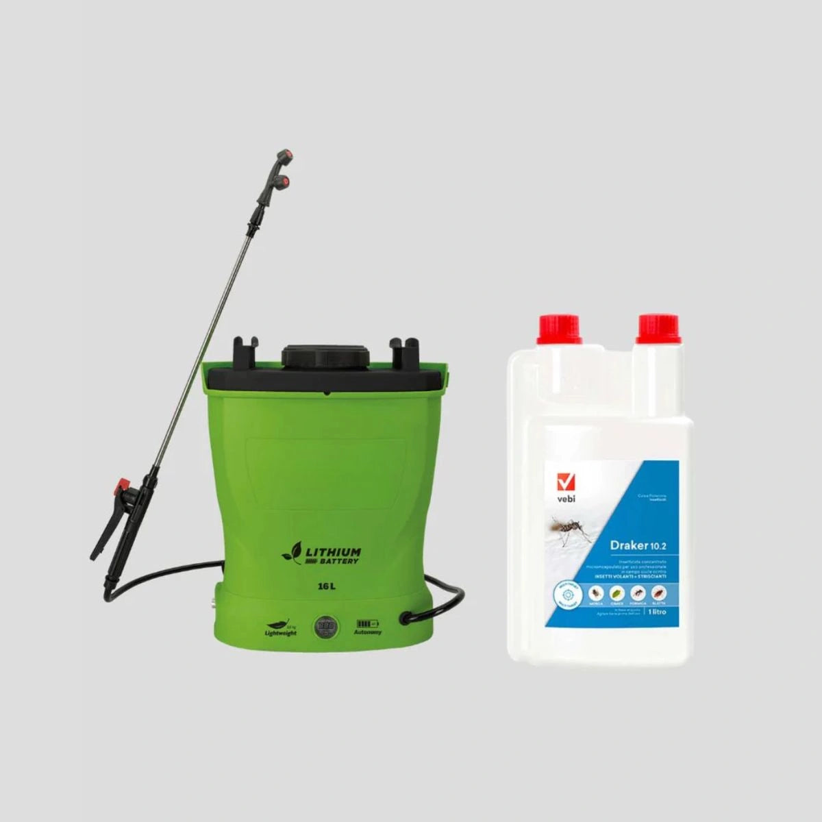 pulverizador 16litros a bateria com inseticida draker 1l concentrado